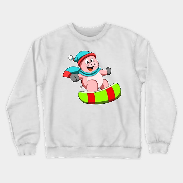 Pig at Snowboarding with Snowboard Crewneck Sweatshirt by Markus Schnabel